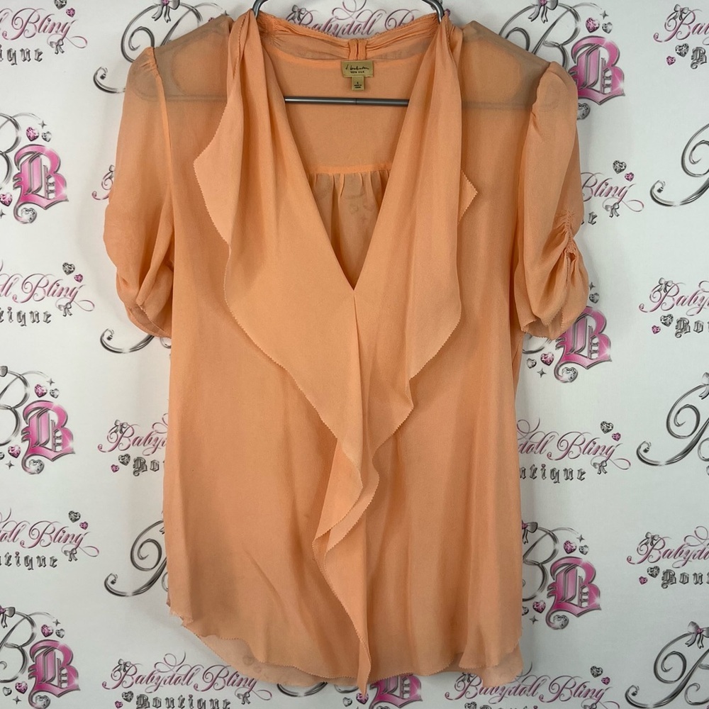 Babaton blouse 100% silk orange Apricot Ruffle Blouse luxe ruffles